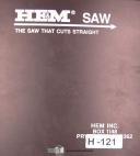 HEM-HEM 500, 750 1000 1200, Horizontal Band Saw Operations Service Manual 1993-1000-1200-500-750-01
